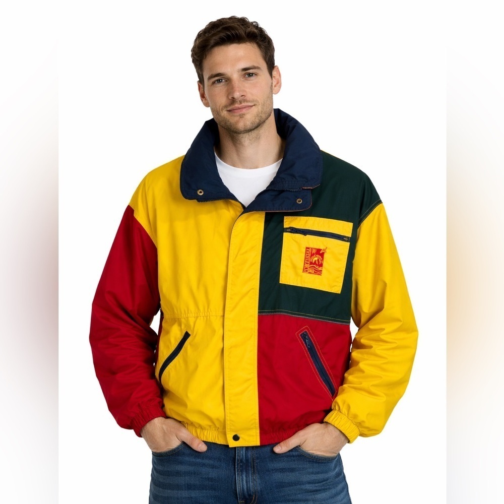 Vintage 90s Colorblock Windbreaker Jacket Red Yellow Green Men M